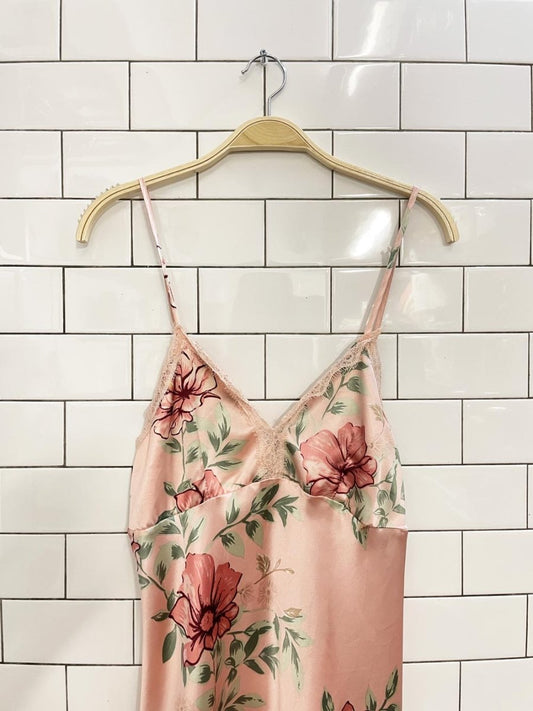 floral satin lace trim slip dress - good market thrift store