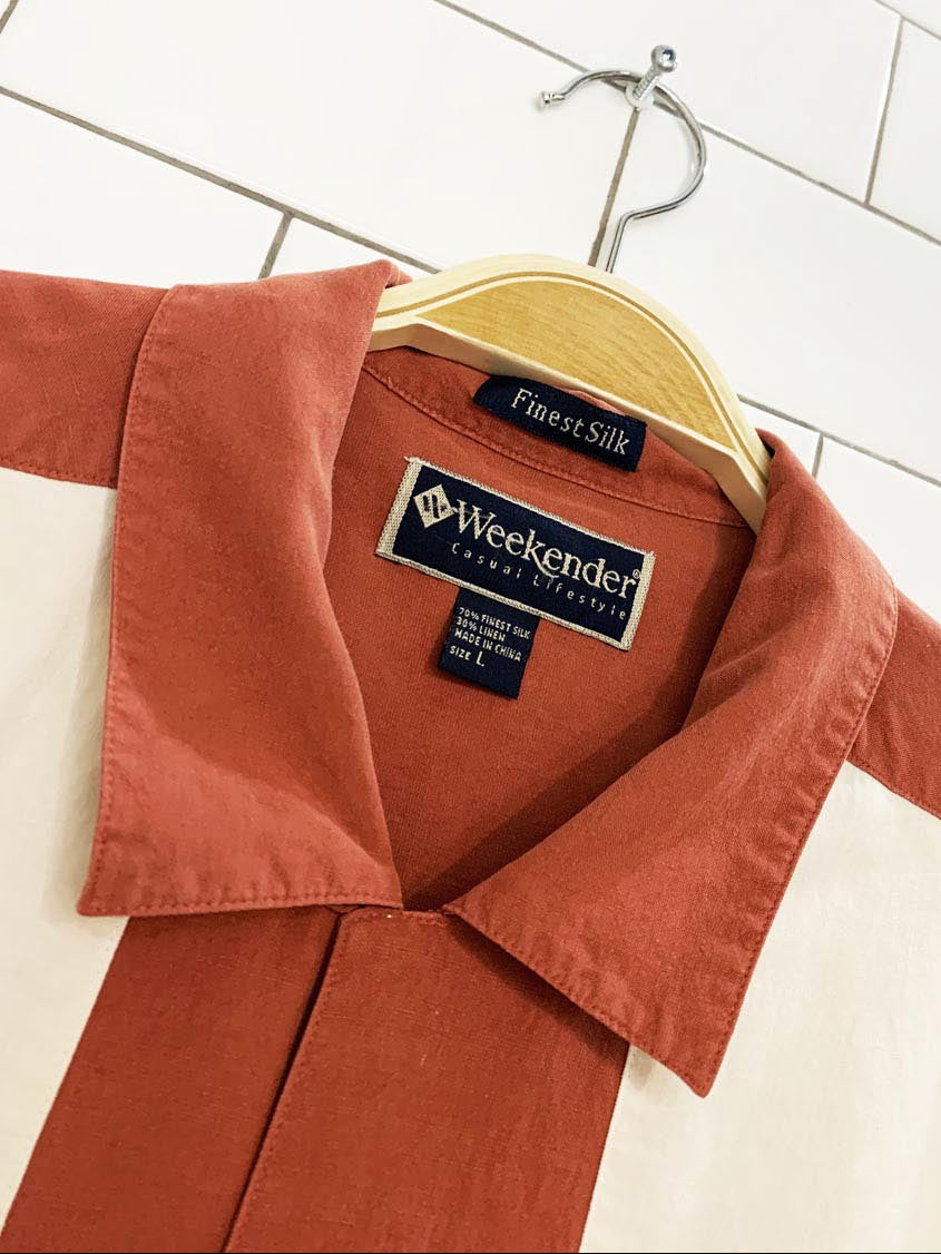 vintage weekender 100% silk cocktail full button cabana shirt
