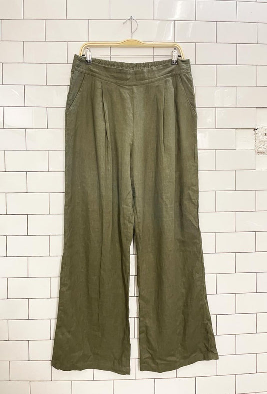 iyla linen - blend wide leg pleated trouser - good market thrift store