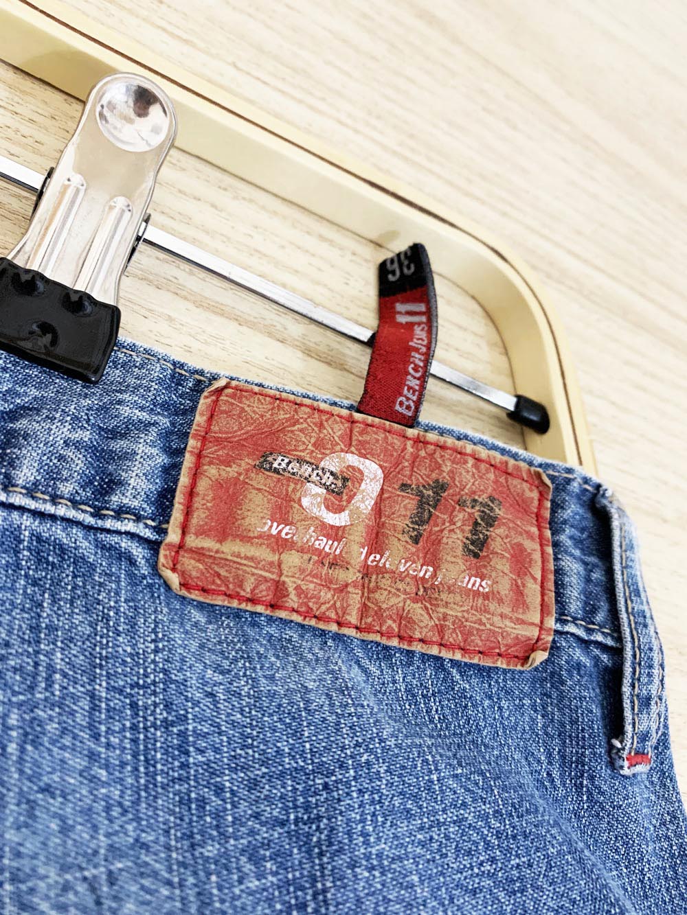 y2k bench 11 overhauled distressed long denim shorts