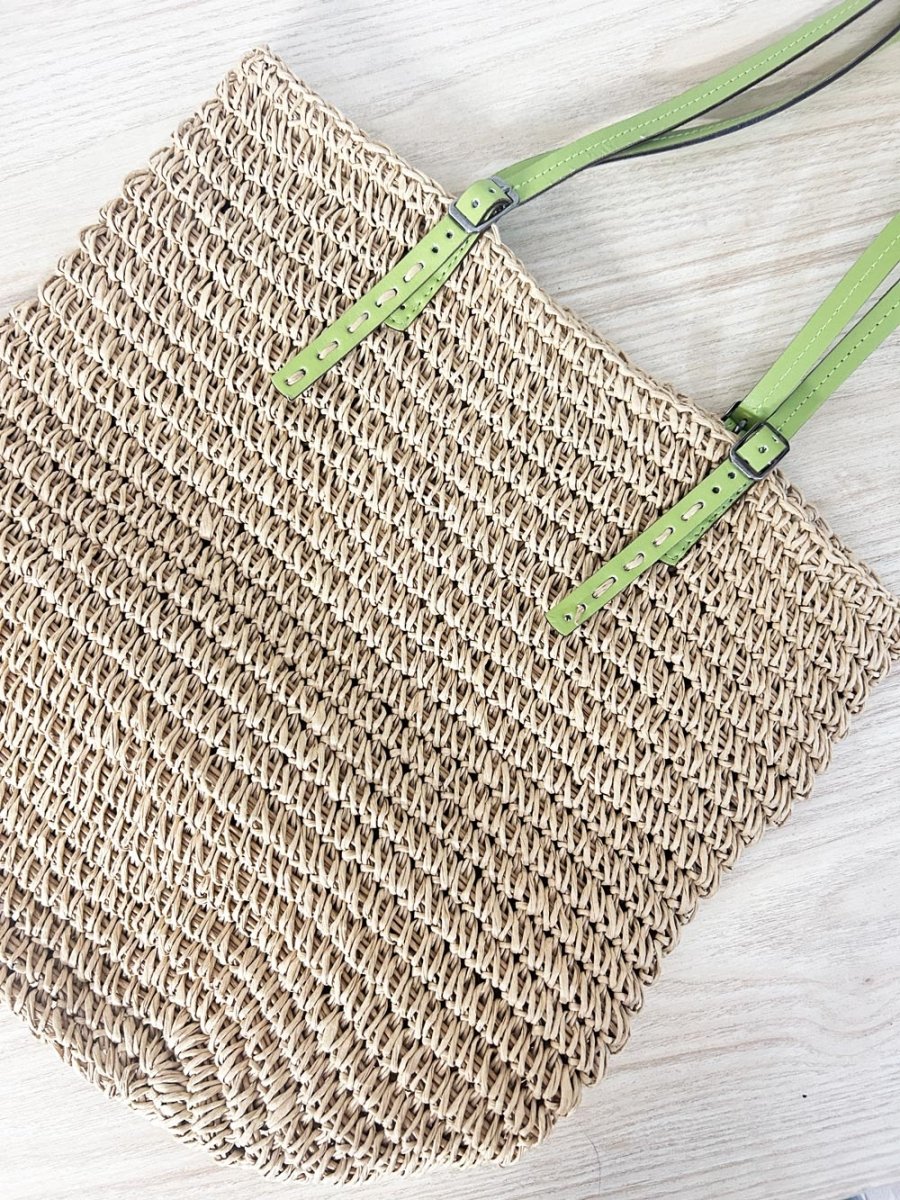 indigo straw leather strap tote bag - good market thrift store