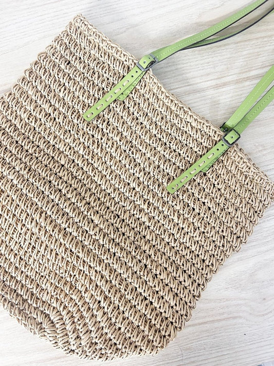 indigo straw leather strap tote bag - good market thrift store