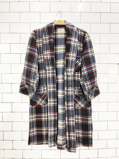 vintage 70s champion western braided trim plaid flannel housecoat jacket - good market thrift store