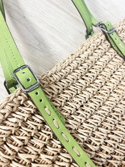 indigo straw leather strap tote bag - good market thrift store