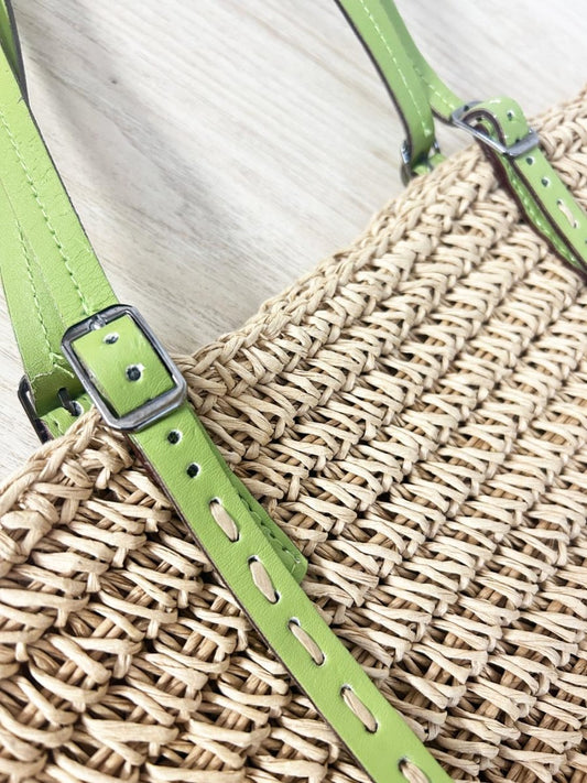 indigo straw leather strap tote bag - good market thrift store