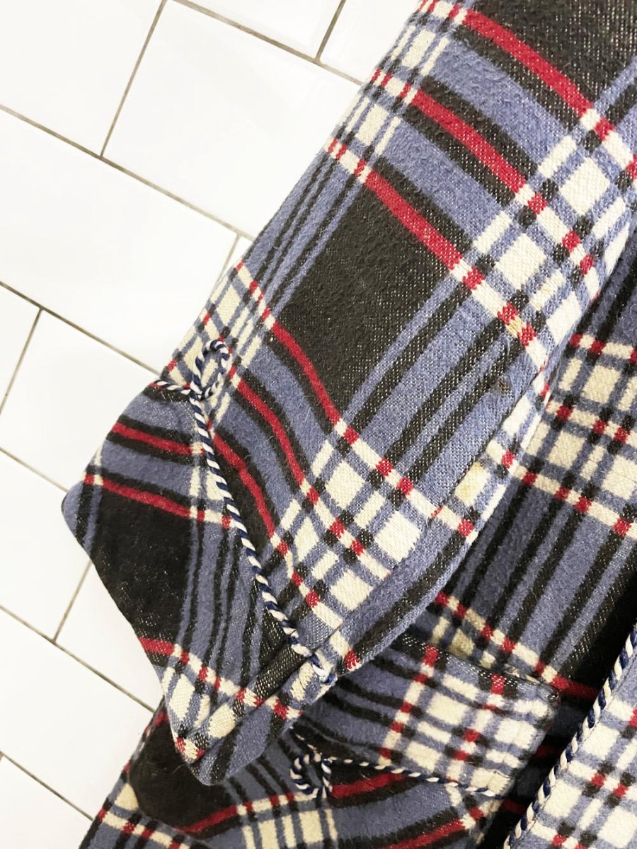 vintage 70s champion western braided trim plaid flannel housecoat jacket - good market thrift store