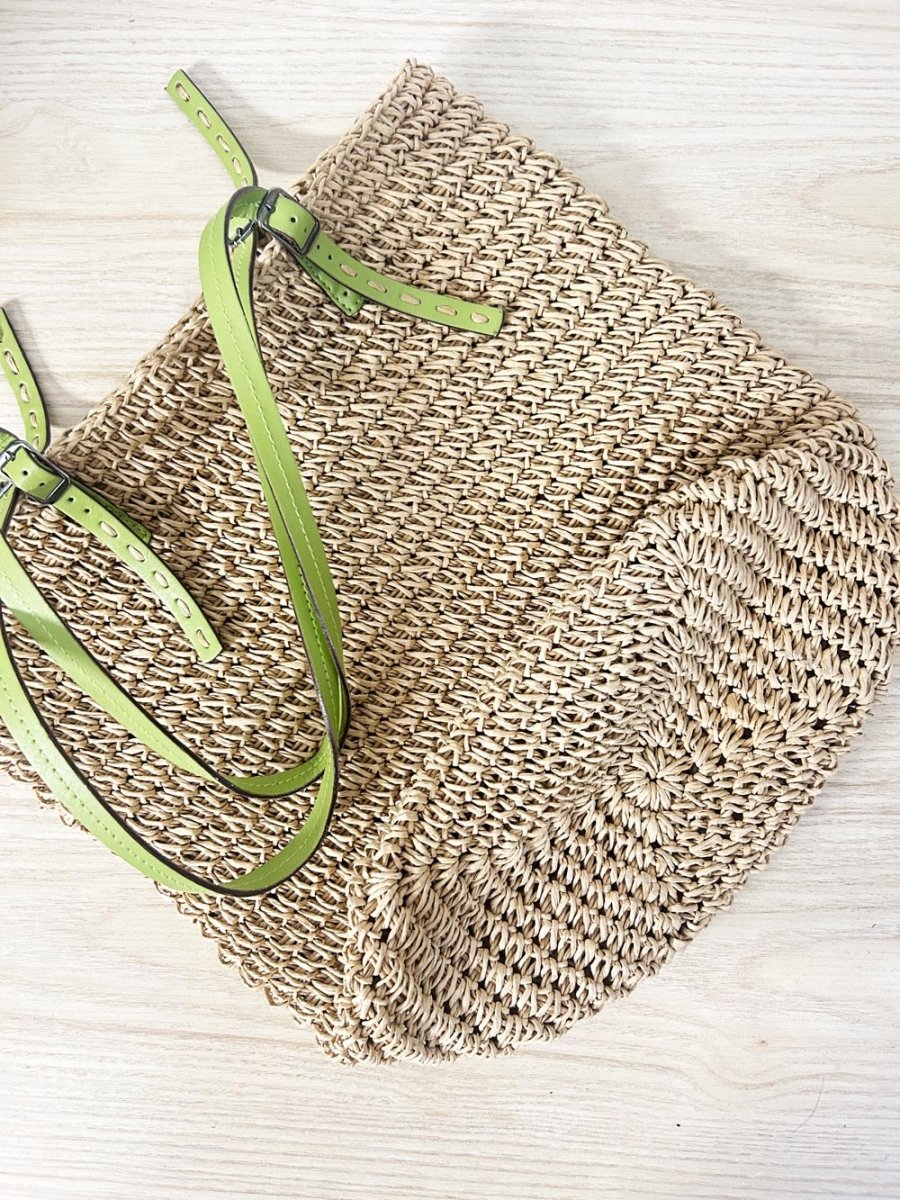 indigo straw leather strap tote bag - good market thrift store