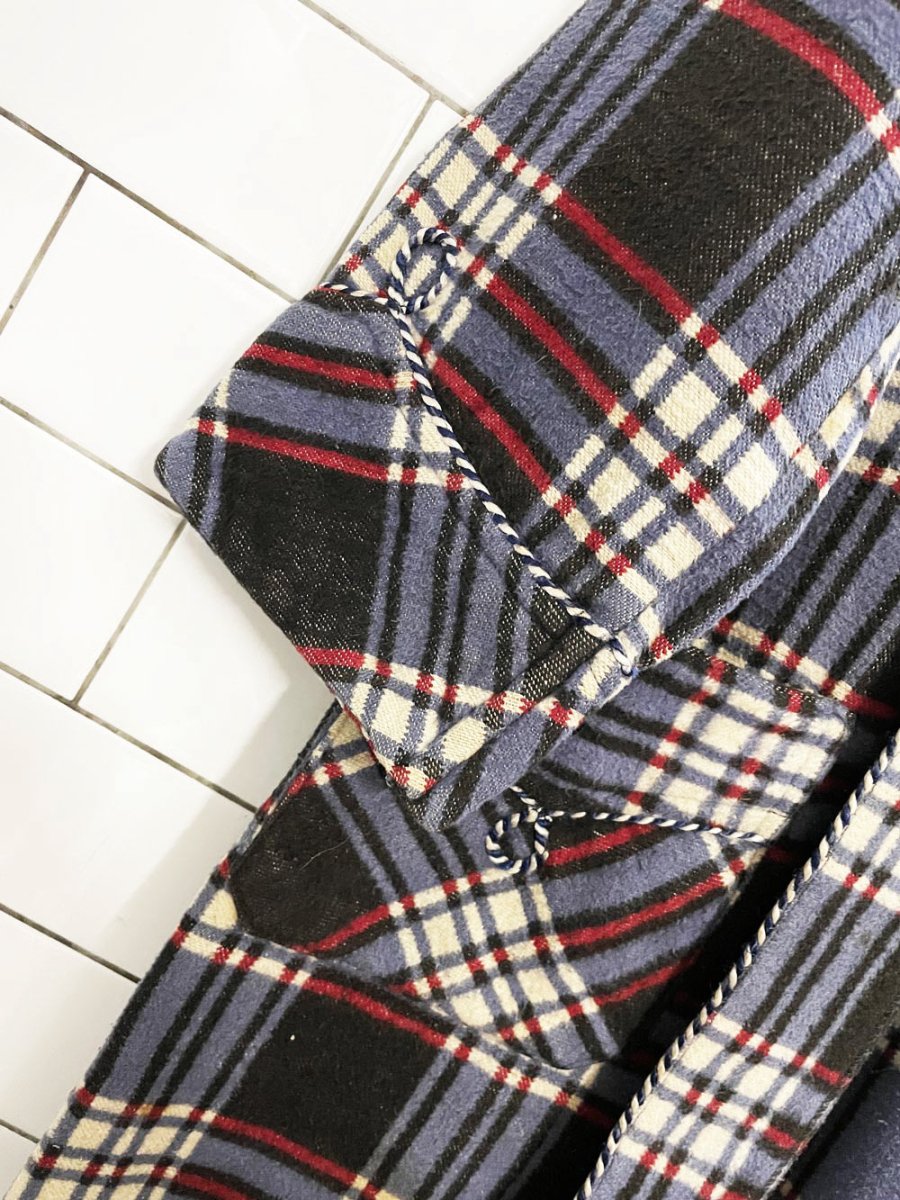 vintage 70s champion western braided trim plaid flannel housecoat jacket - good market thrift store