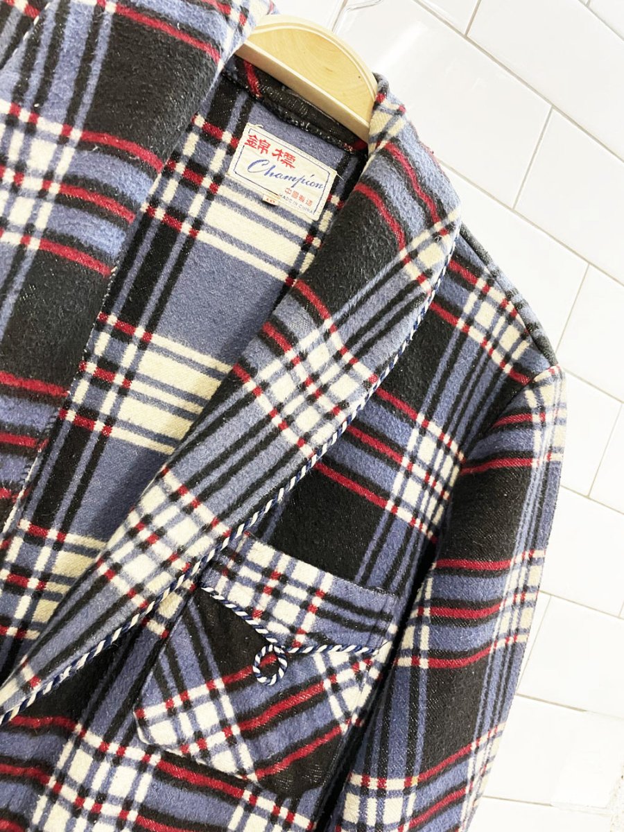vintage 70s champion western braided trim plaid flannel housecoat jacket - good market thrift store