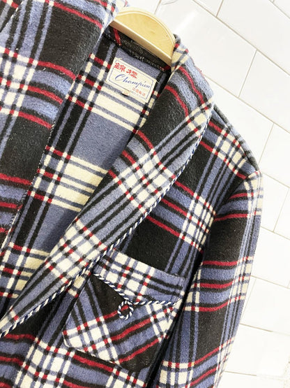 vintage 70s champion western braided trim plaid flannel housecoat jacket - good market thrift store