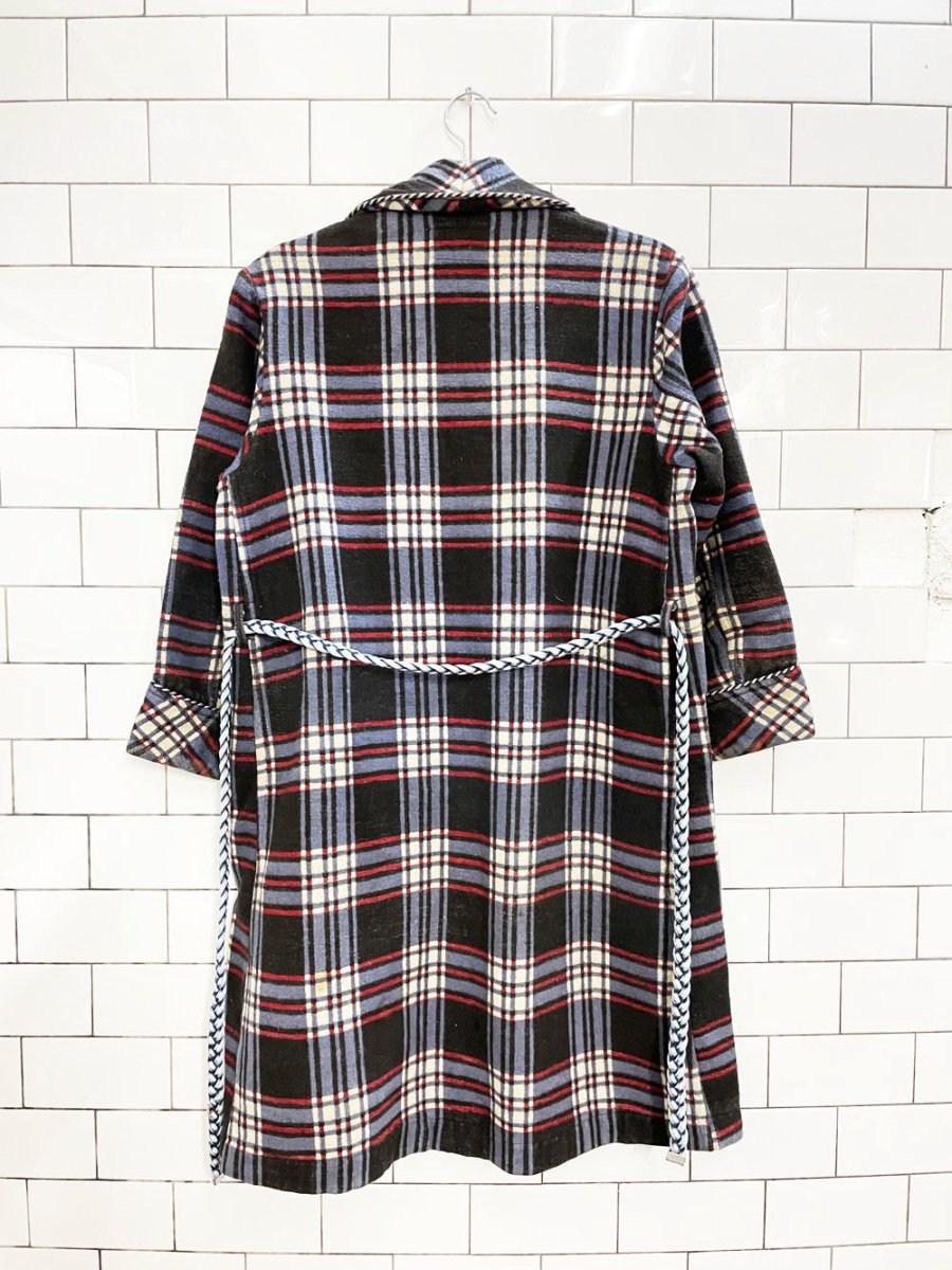 vintage 70s champion western braided trim plaid flannel housecoat jacket - good market thrift store