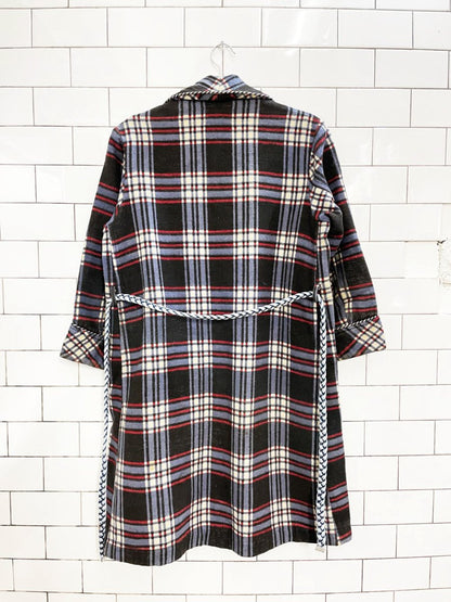 vintage 70s champion western braided trim plaid flannel housecoat jacket - good market thrift store