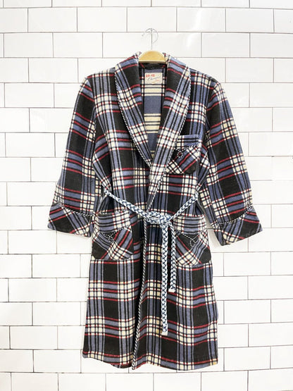 vintage 70s champion western braided trim plaid flannel housecoat jacket - good market thrift store