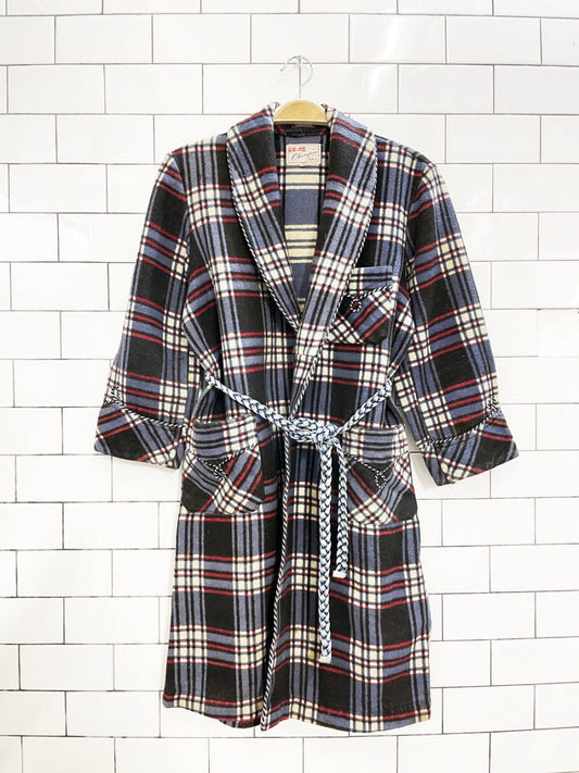 vintage 70s champion western braided trim plaid flannel housecoat jacket - good market thrift store