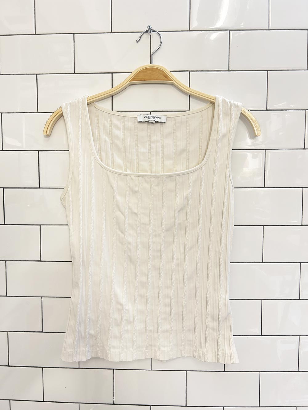 y2k anne fontaine square neck ribbed stretch tank - good market thrift store