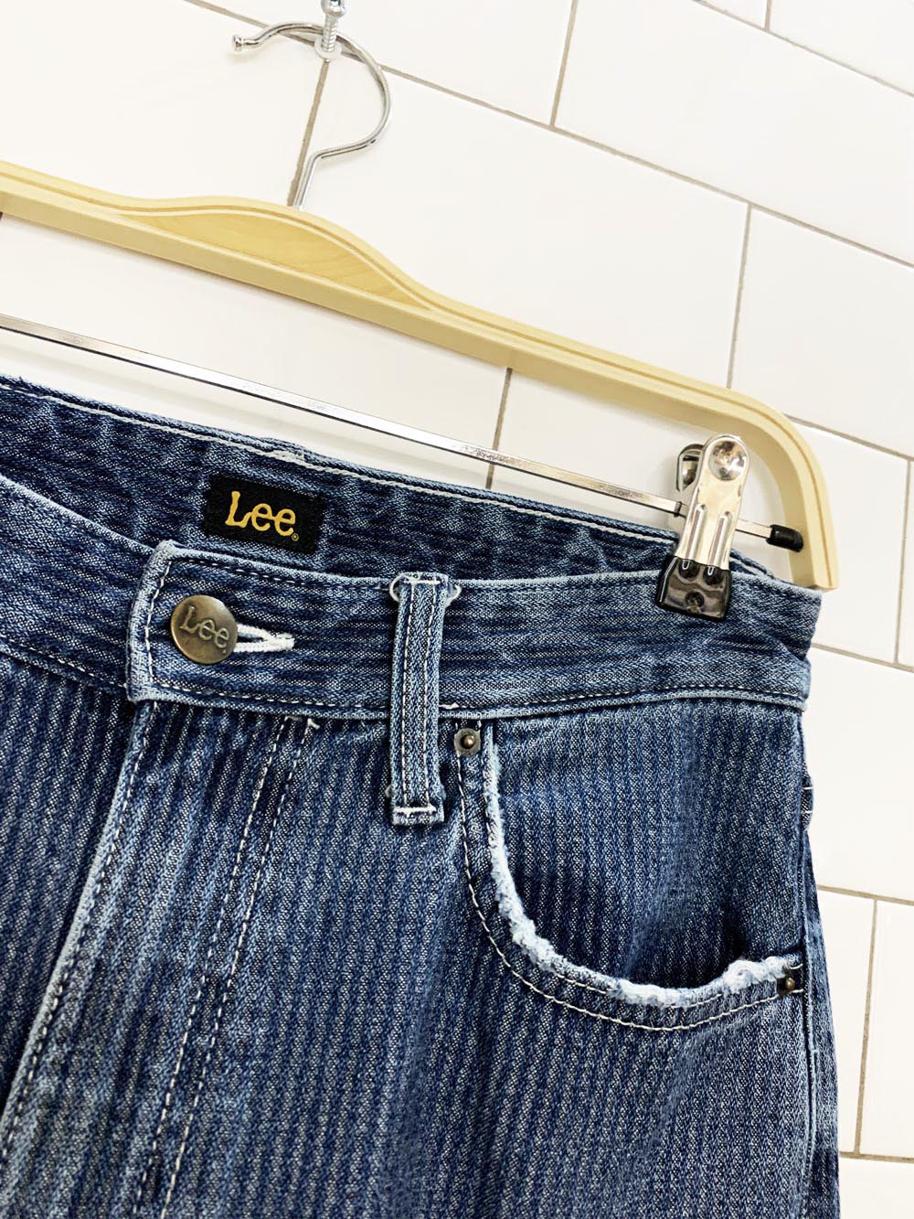 vintage 00s lee striped denim bootcut jeans