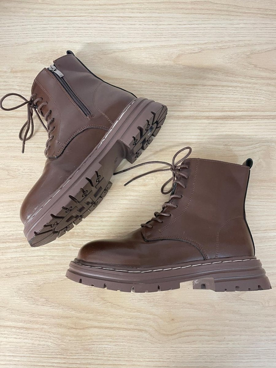 faux leather lace up combat boot - good market thrift store