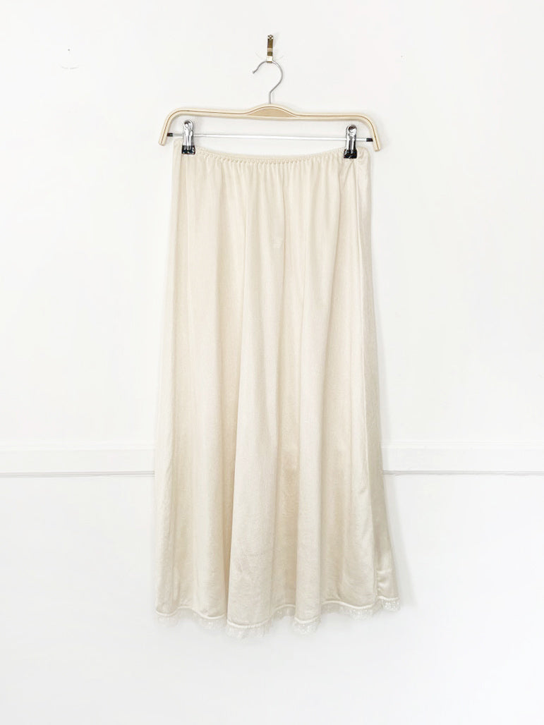 vintage montelle intimates minimal stripe lace trim sateen maxi slip skirt | made in canada