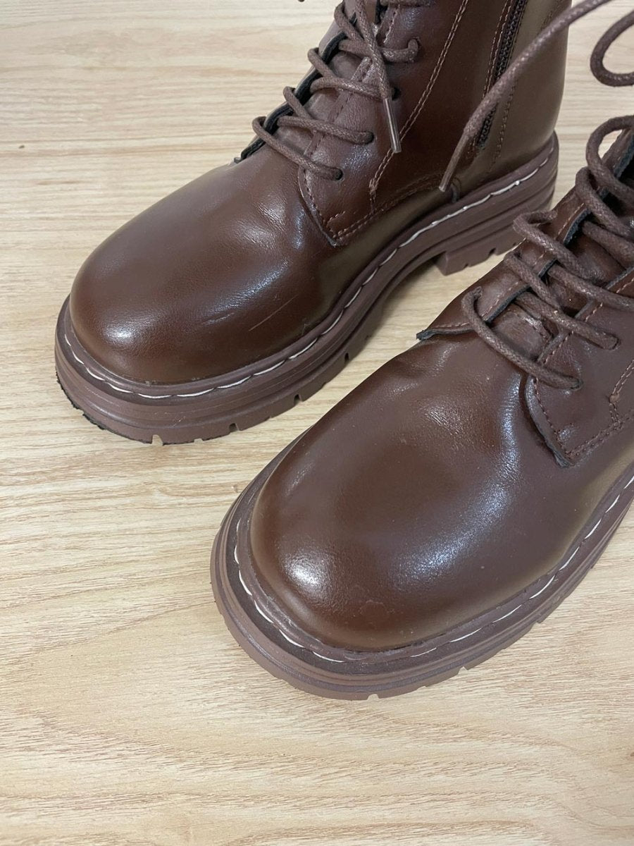 faux leather lace up combat boot - good market thrift store