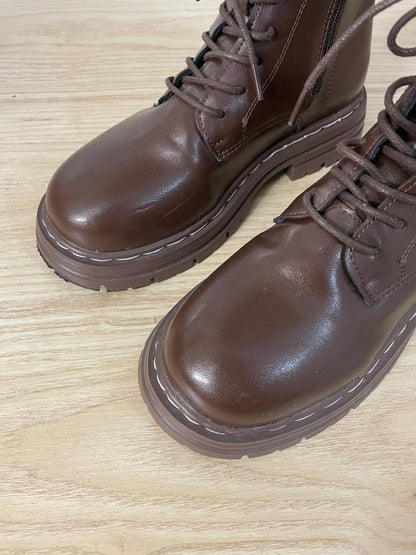 faux leather lace up combat boot - good market thrift store