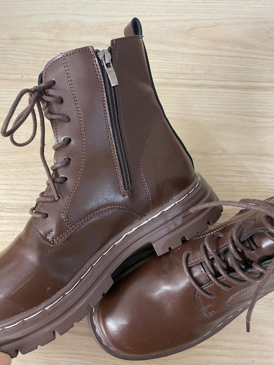 faux leather lace up combat boot - good market thrift store