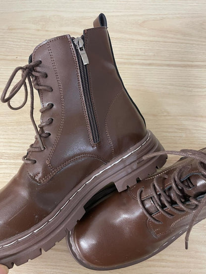 faux leather lace up combat boot - good market thrift store