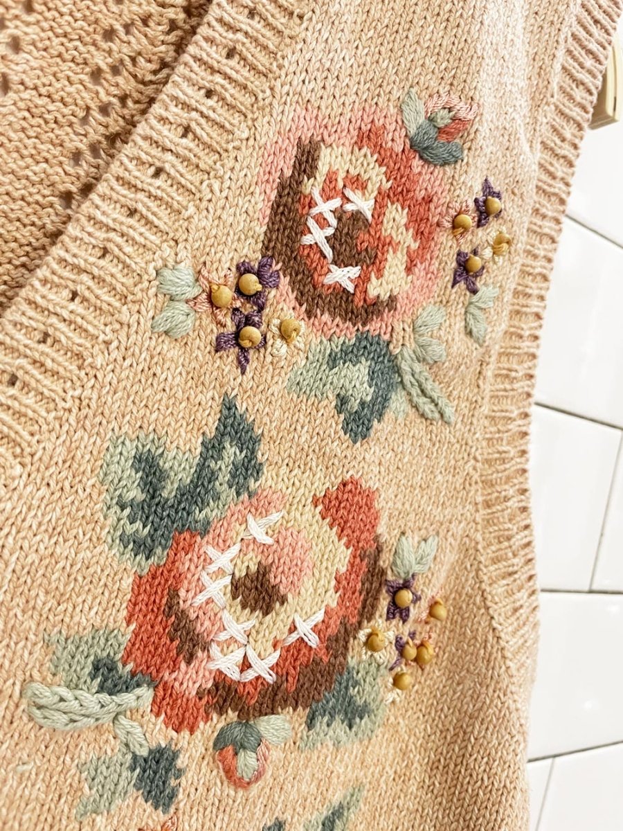 vintage 90s jantzen hand - embroidered floral knit vest - good market thrift store