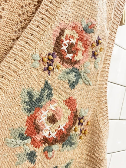 vintage 90s jantzen hand - embroidered floral knit vest - good market thrift store
