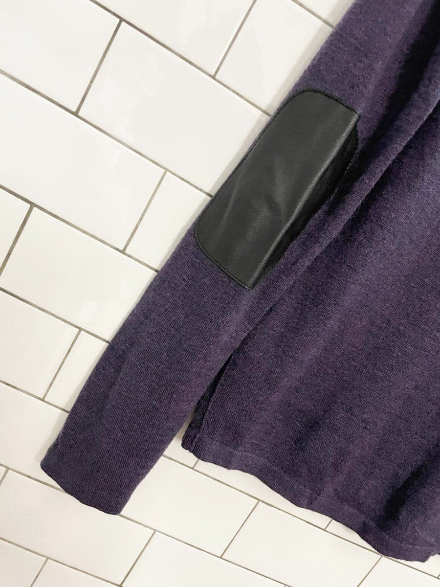 john varvatos merino wool blend lamb leather trim knit sweater | luxe - good market thrift store