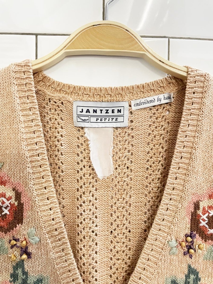vintage 90s jantzen hand - embroidered floral knit vest - good market thrift store
