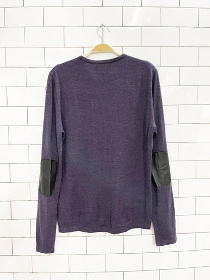 john varvatos merino wool blend lamb leather trim knit sweater | luxe - good market thrift store