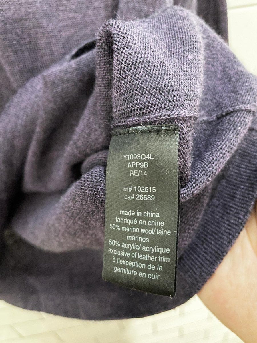 john varvatos merino wool blend lamb leather trim knit sweater | luxe - good market thrift store