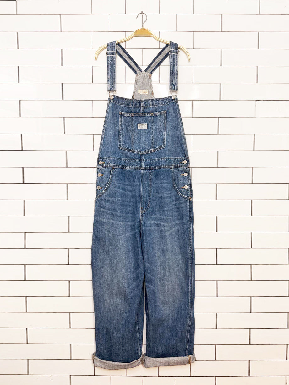 levi's white tab baggy denim overalls