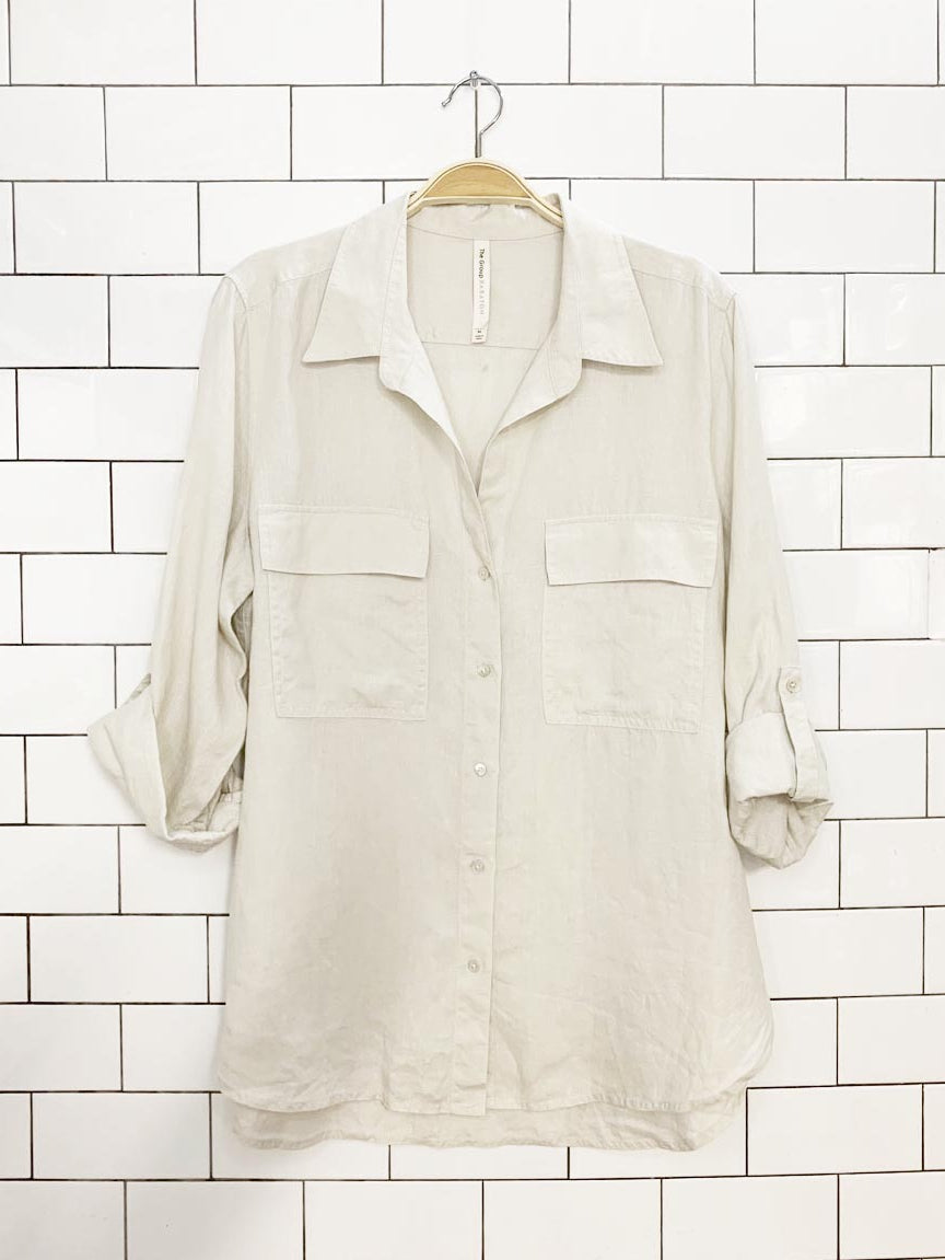 the group babaton 2026 100% linen full button utility shirt | aritzia