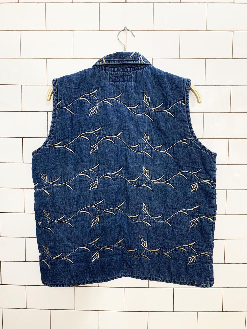 vintage 00s chrysantheme quilted embroidered denim vest