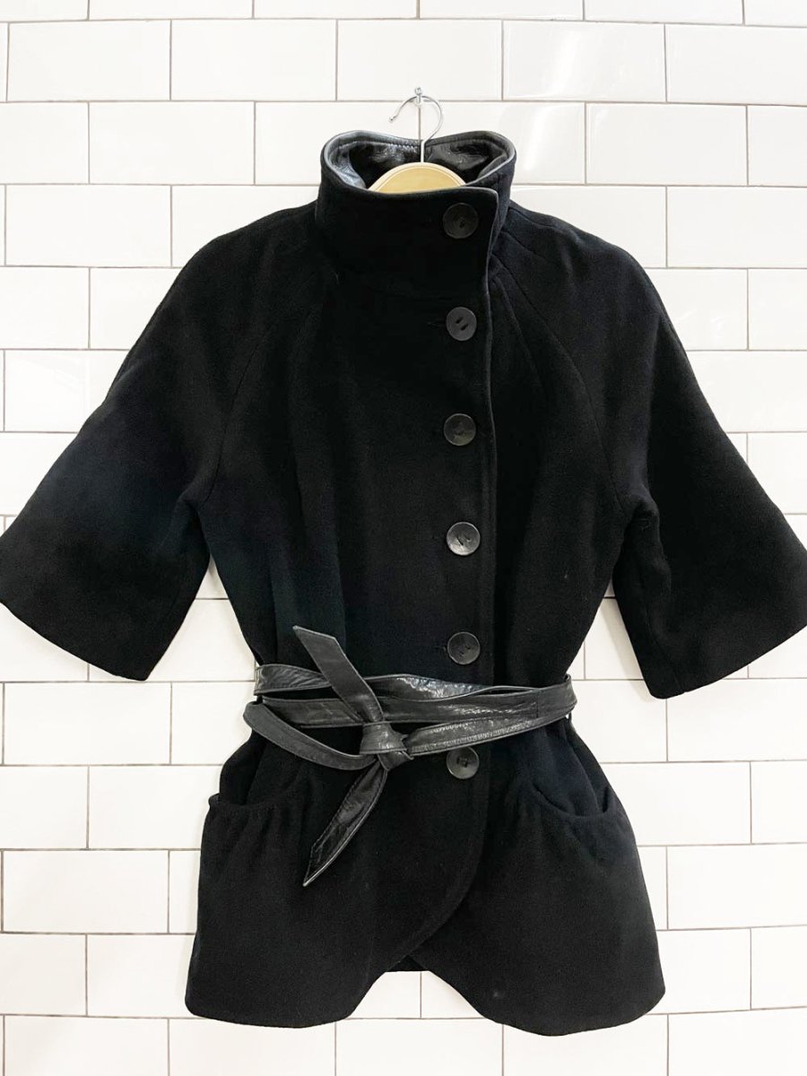 rudsak wool - blend short sleeve jacket with lamb leather - good market thrift store