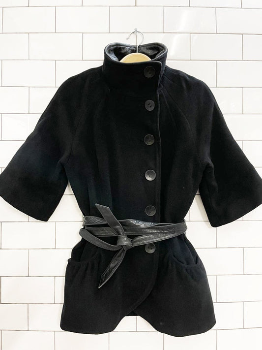 rudsak wool - blend short sleeve jacket with lamb leather - good market thrift store