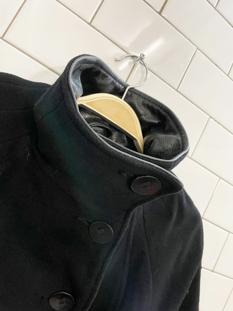 rudsak wool - blend short sleeve jacket with lamb leather - good market thrift store