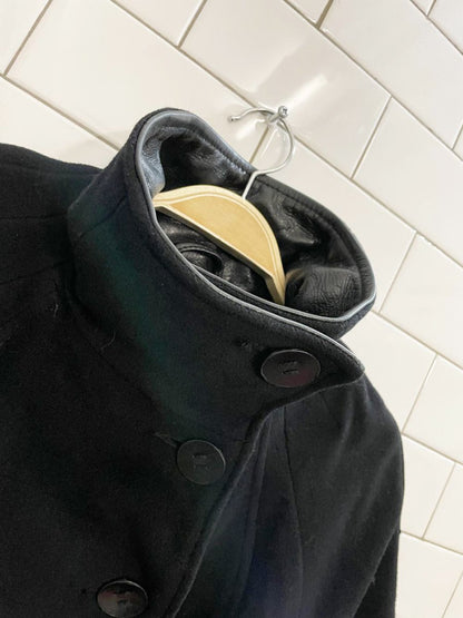 rudsak wool - blend short sleeve jacket with lamb leather - good market thrift store