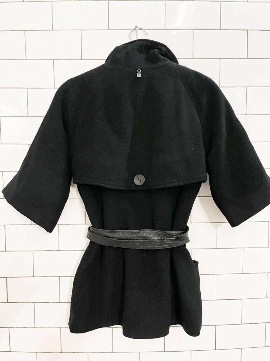 rudsak wool - blend short sleeve jacket with lamb leather - good market thrift store