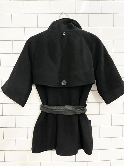 rudsak wool - blend short sleeve jacket with lamb leather - good market thrift store