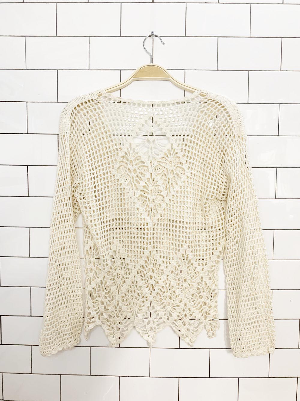 vintage crochet knit v-neck full button cardigan shirt