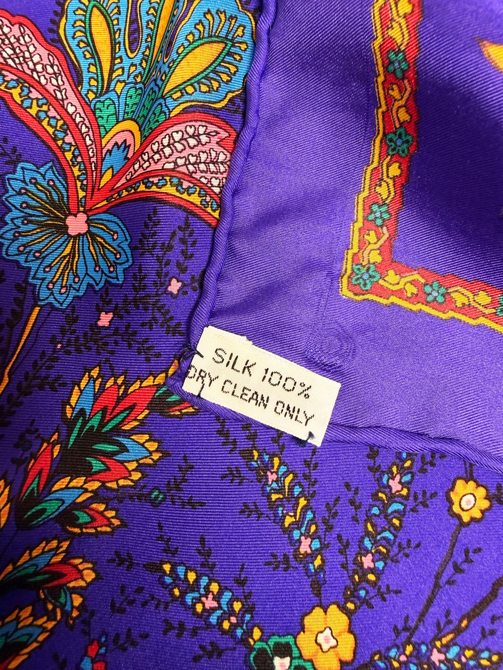 vintage carlyn 100% silk vibrant floral xl scarf | hand-rolled edge