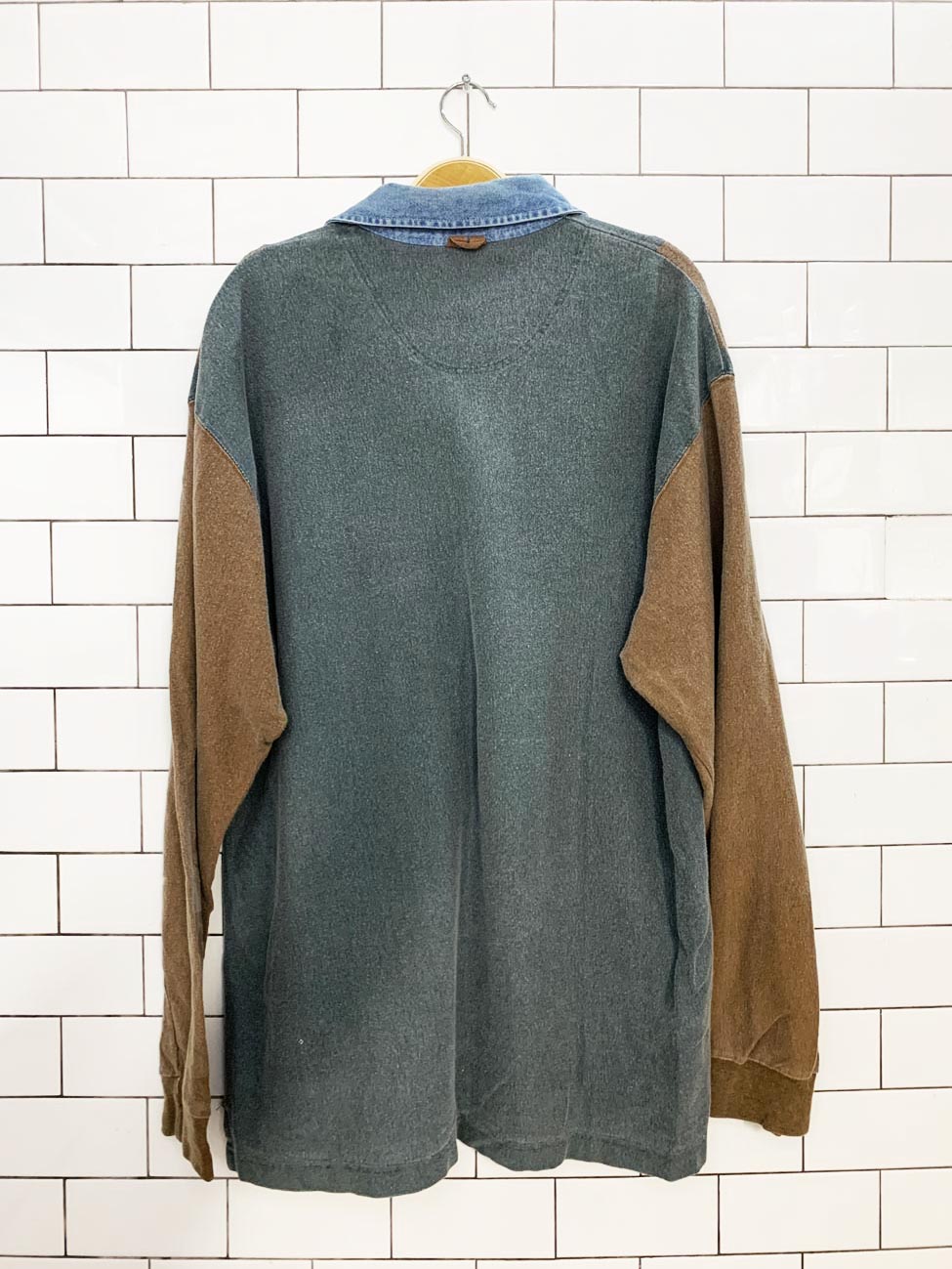 vintage 90s levi's two tone denim collar faded rugby pullover