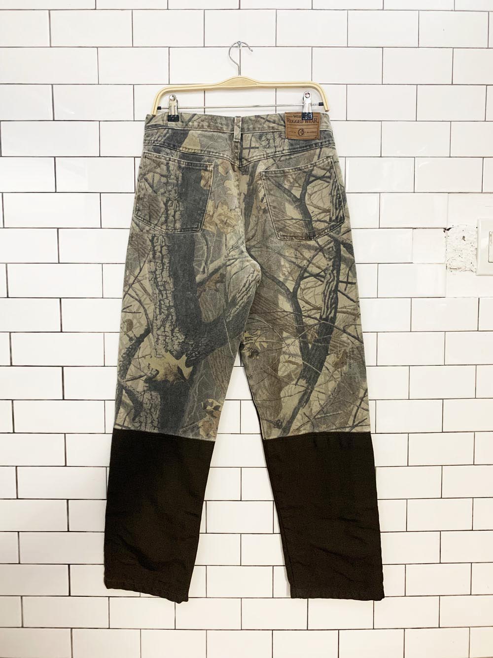 vintage wrangler rugged camo double knee two-tone realtree jeans