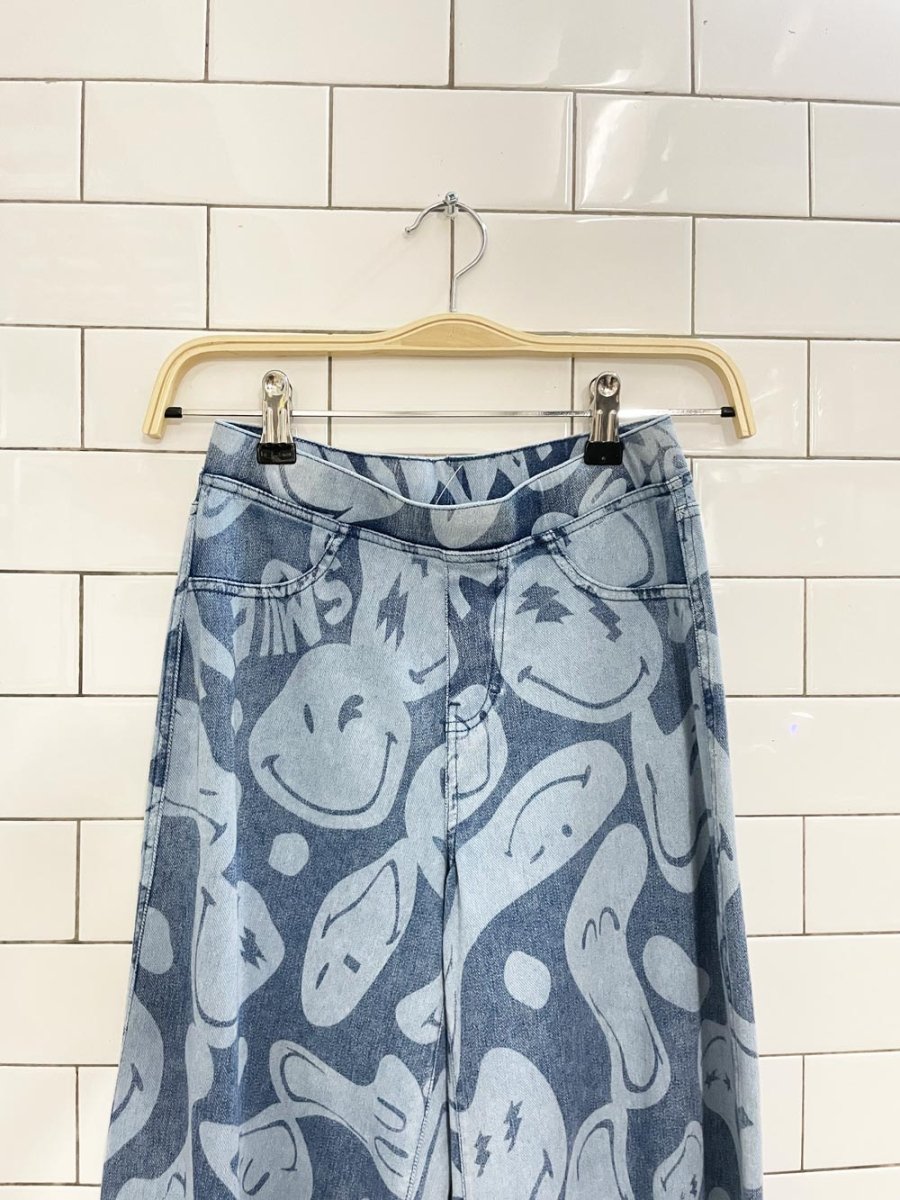 h&m x smiley super wide leg bleach dye jeans - good market thrift store