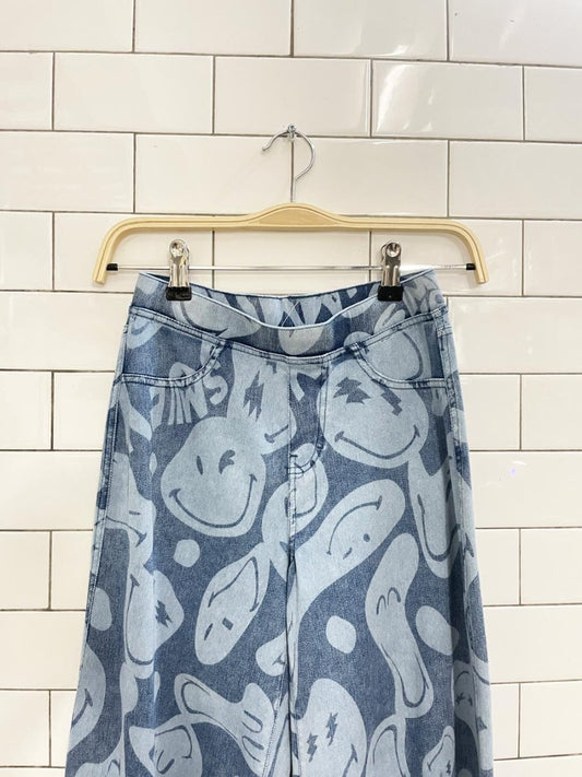 h&m x smiley super wide leg bleach dye jeans - good market thrift store
