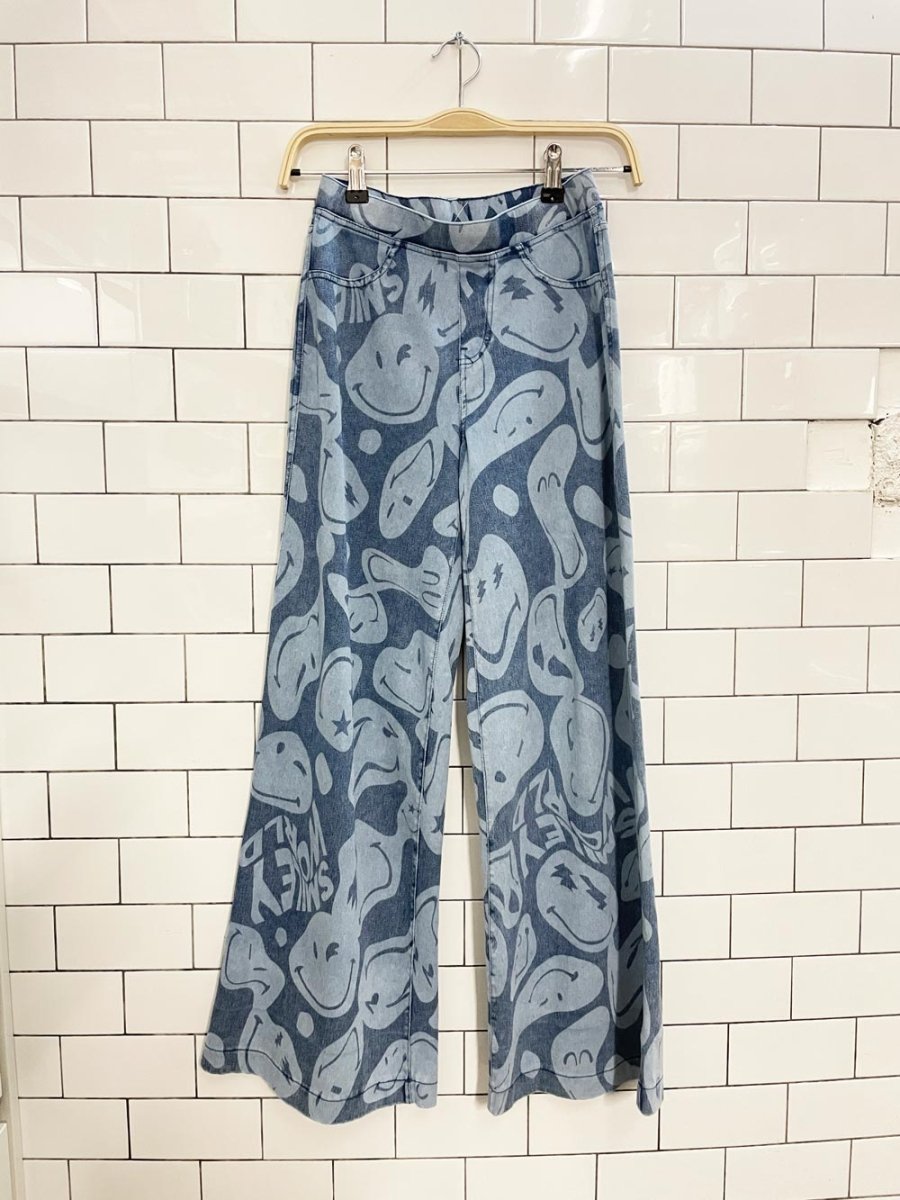 h&m x smiley super wide leg bleach dye jeans - good market thrift store