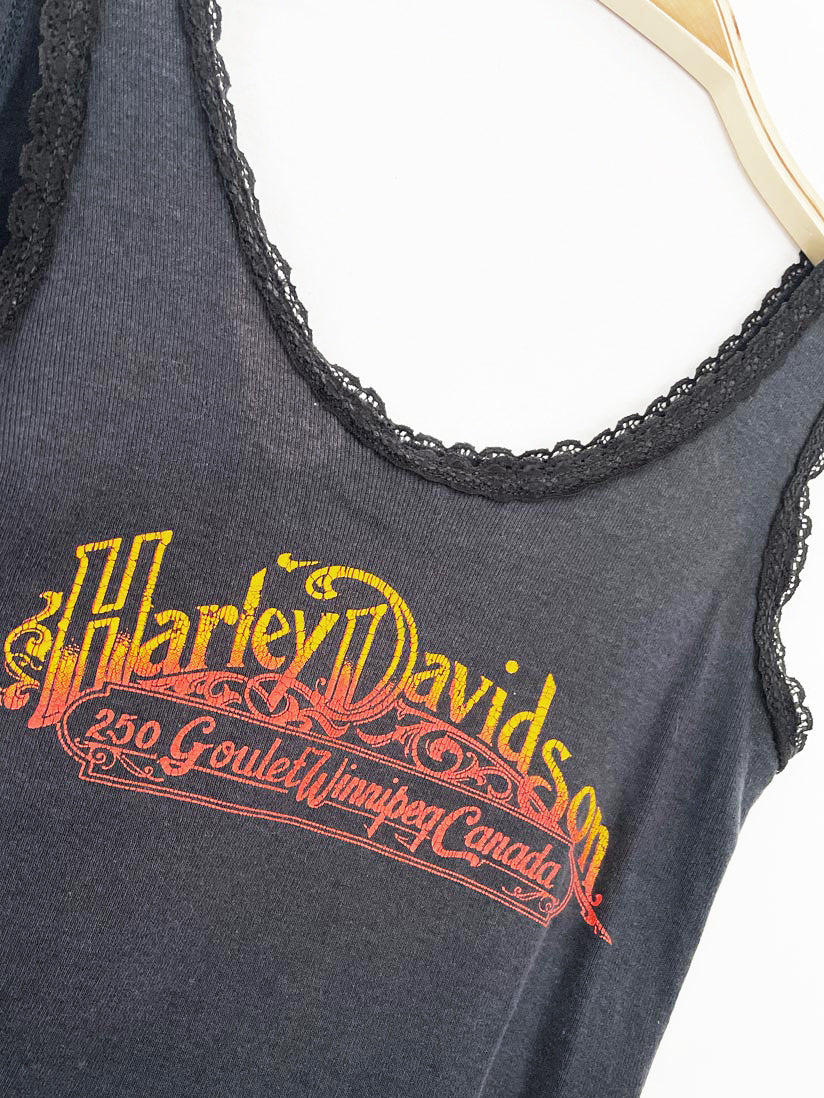 vintage 80s harley davidson easy riders lace trim tank top