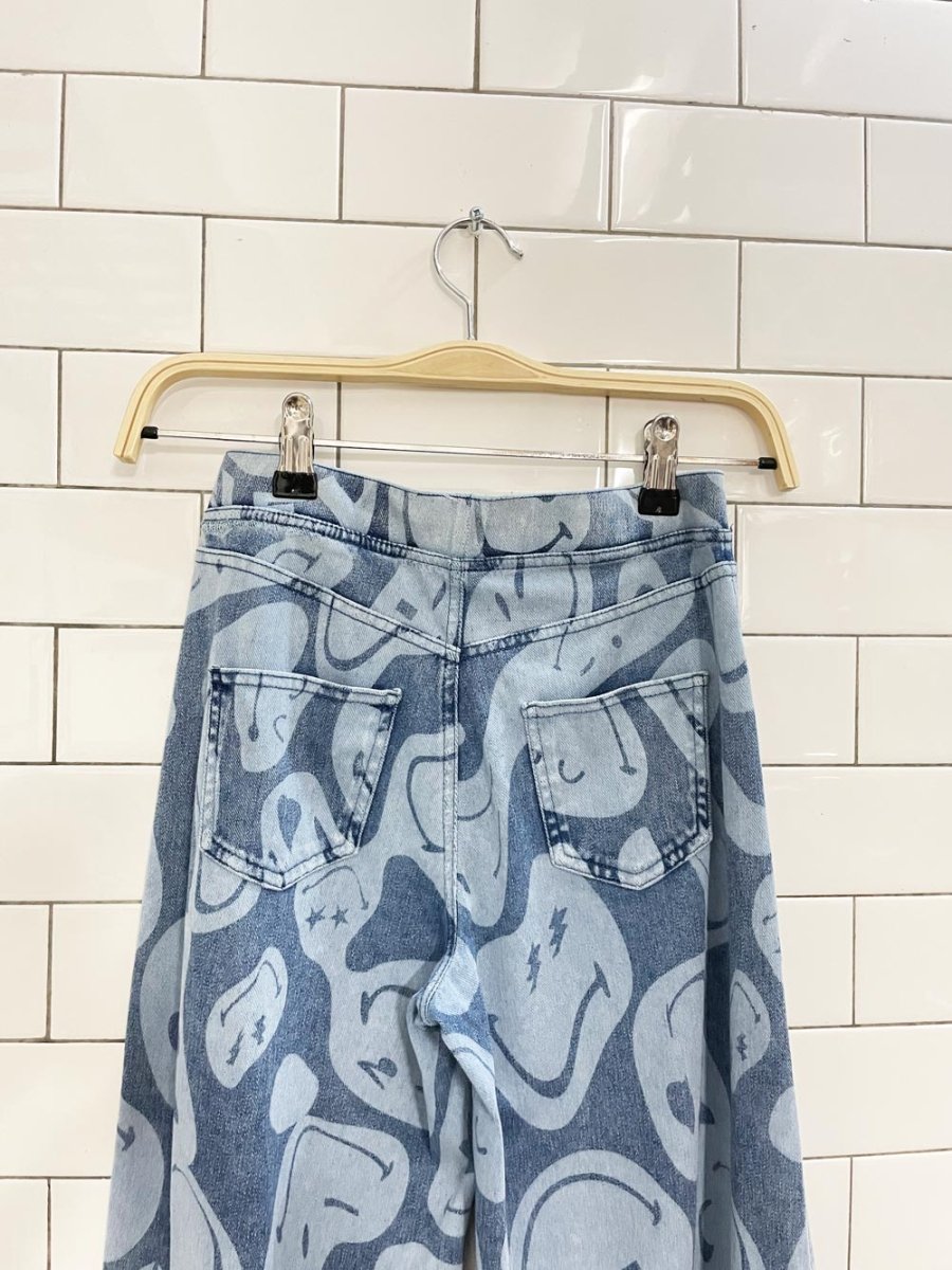 h&m x smiley super wide leg bleach dye jeans - good market thrift store